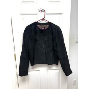 Mark Alan Jacket Black Suede Paisley Lining, Cropped Leather Coat, Women's L